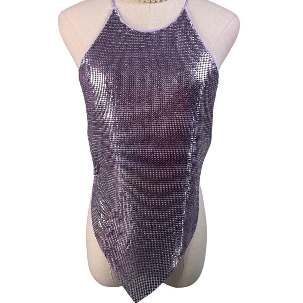 Alice and Olivia Frenchie Chainmail Halter Top metallic lavender purple size XS - Picture 7 of 15